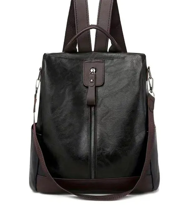 Vegan Leather Backpack One Shoulder Messenger Anti Theft Waterproof Travel - Image 3