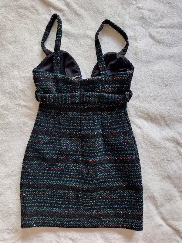 NWT Lovers and Friends Luz Tweed Mini Dress XS Black Blue Multi Belted Revolve - Image 9