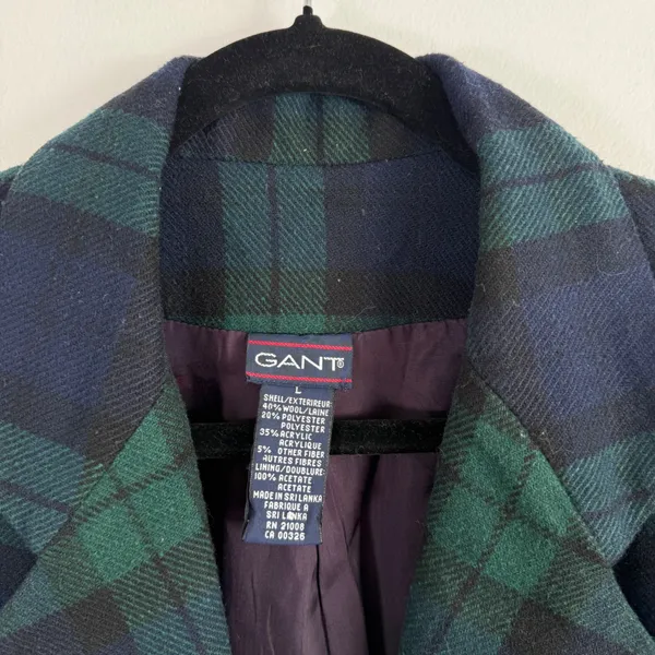 Gant Green Blue Plaid Wool Blend Blazer Vintage Preppy Acadamia Womens Large - Image 6