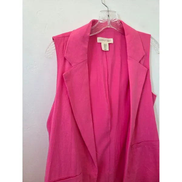 Happily Grey Pink Linen Sleeeveless Blazer Jacket Vest Open Front Spring Small - Image 2