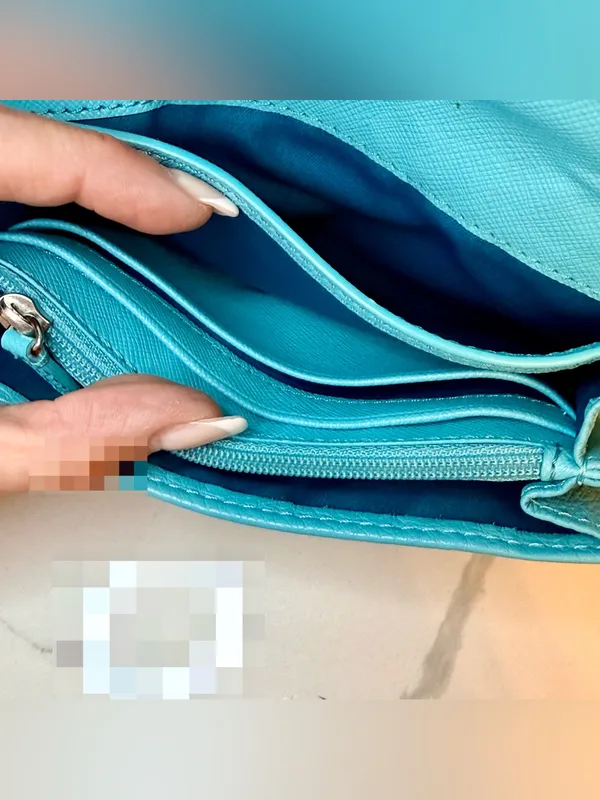 Coach Foldover Crossbody Wallet Bag Robin's Egg Blue Pebbled Leather - Image 9