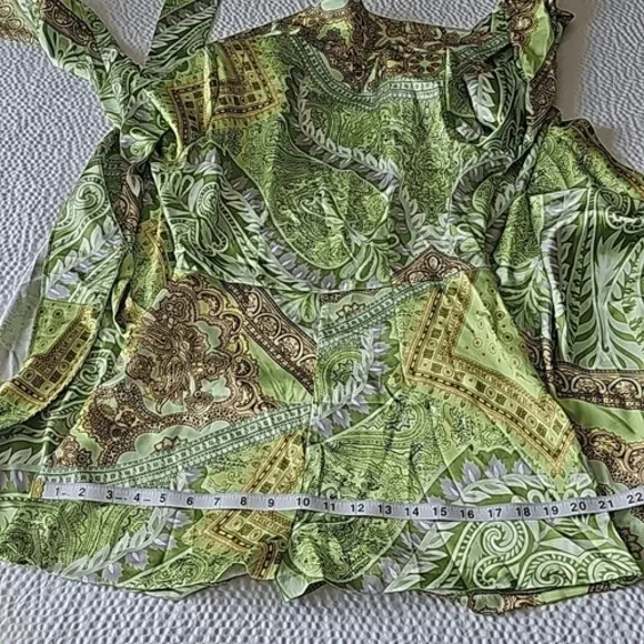 ASOS DESIGN -1014 heavy‎ satin wrap knot front romper green paisley size 4 - Image 11