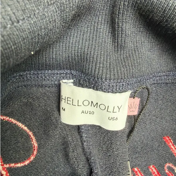 Hello Molly Flare Pants Fold Waist Base Lucky Girl Size M Navy Blue Red - Image 3