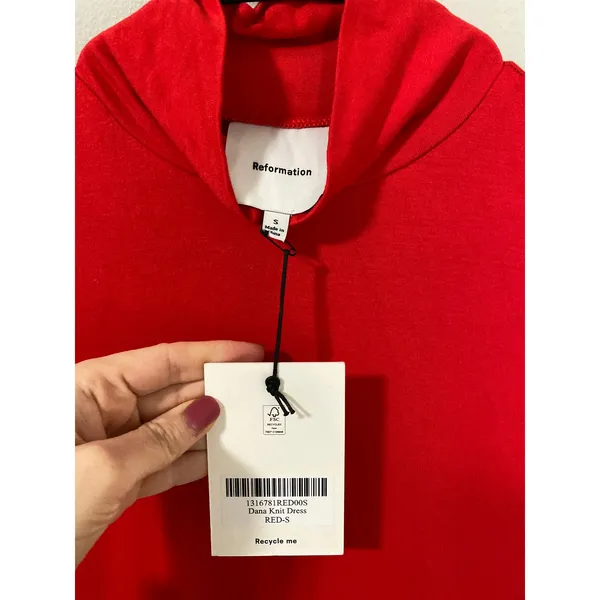 NWT Reformation Dana Knit Mini Dress Red Size Small - Image 3