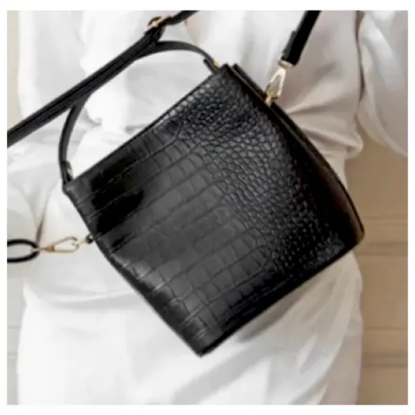 NWT AOTA Elena Crossbody Bucket Bag in Black Croc Vegan Leather - Image 10