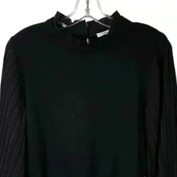 Sioni Women's Black Sheer Pleated Sleeve Mock Neck Blouse Size M‎ - Image 4