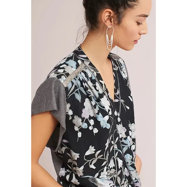 TINY by Anthropologie Floral Knit Mixed Media Blouse Top Boho Size Small - Image 3