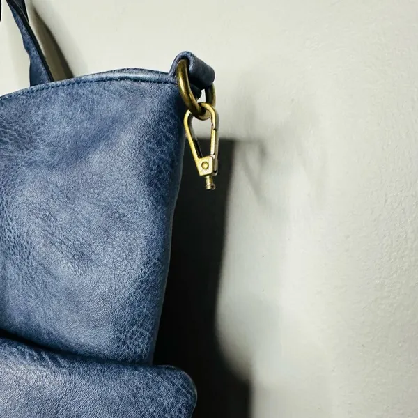AMPERE Vegan Blue Leather The Amelie Tote Brass Hardware Coin Purse Shoulder Bag - Image 11