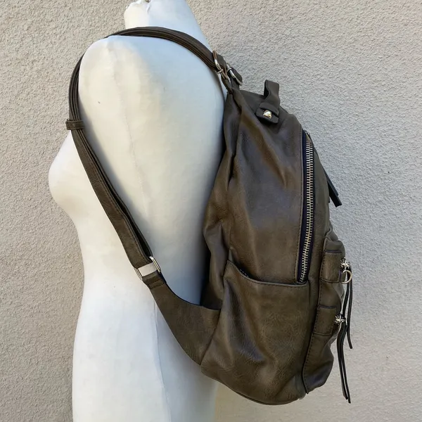 Sasha + Sofi Faux Leather Backpack Olive Brown - Image 2
