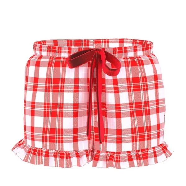 PINK VICTORIA’S SECRET Flannel Pajama Shorts Red Pink Silver Plaid Ruffle L - Image 14