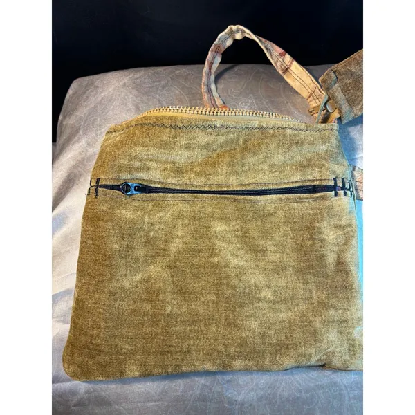Handmade Olive Mustard Velvet Shoulder Bag Dragonfly Lining Boho Artisan - Image 3