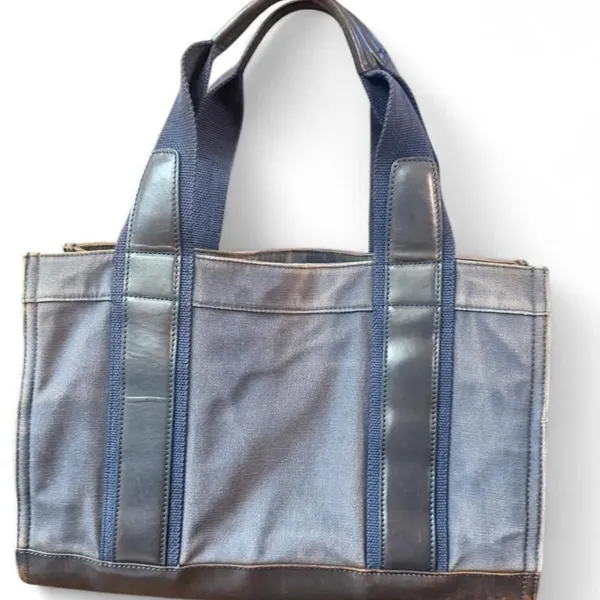 Tory Burch Distressed Navy Canvas Leather Tote Satchel Bag Vintage Look - Image 2