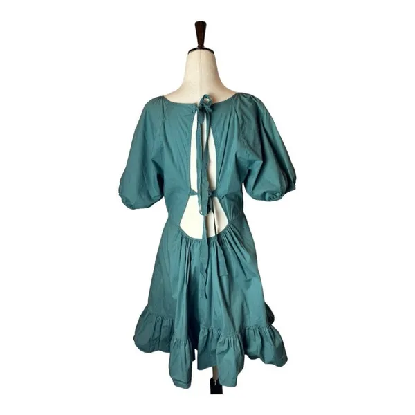 Peter Som Collective Dress Womens 12 Green Puff Sleeve Tie Fit And Flare Mini‎ - Image 4