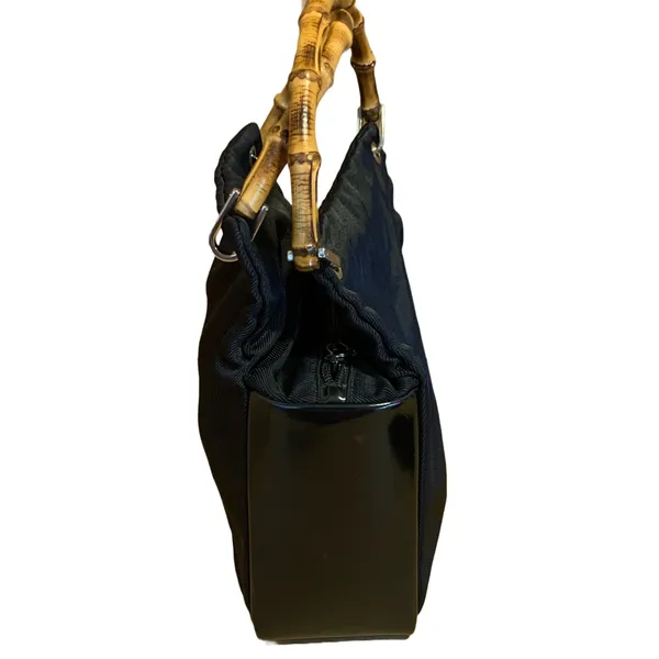 Gucci Black Nylon & Glazed Leather Tote Bag With Bamboo Handles - Image 7