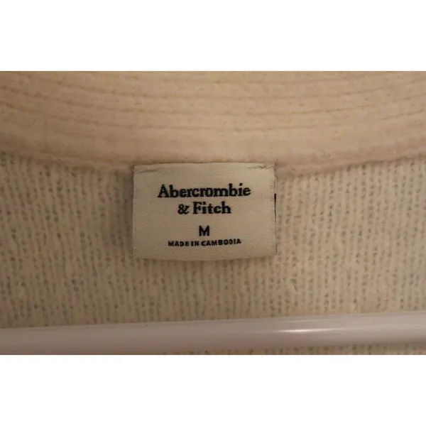 Womens Abercrombie & Fitch Cream Ribbed Knit Long Sleeve Cardigan Sweater Size M - Image 3