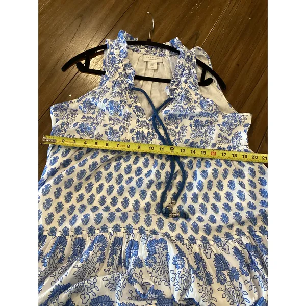 Calypso St Barth Daria Dress M Blue White Block Print Floral Cotton Resort Maxi - Image 7