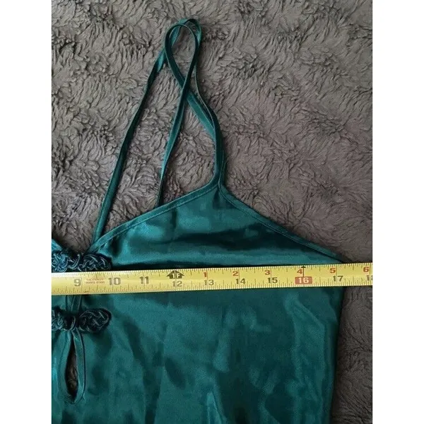 Vtg California Dynasty Emerald Green Satin Maxi Slip Dress Size S Chinese Knot - Image 13