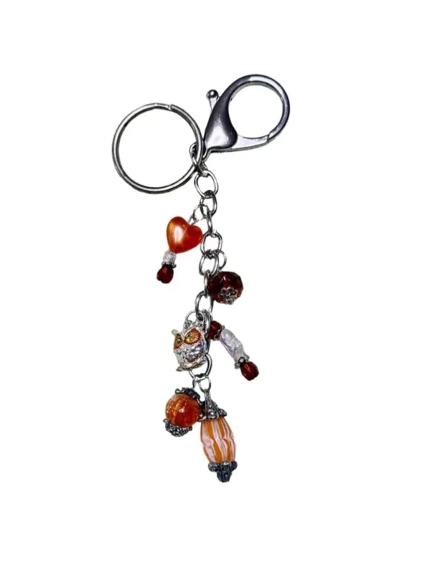NEW One of a Kind Harvest Moon Owl Handmade Beaded Bag Charm Keychain (#43) - Image 6