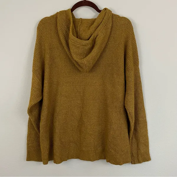 NWT Aerie Mustard Waffle Knit Hoodie Oversized Cabincore Pullover‎ Size Medium - Image 4