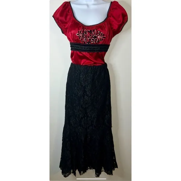 Women’s Gothic Victorian Textured Floral Maxi Mermaid Skirt - Image 6