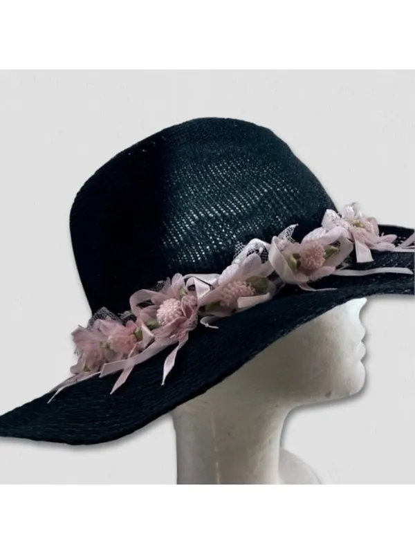 Handcrafted Cowboy Hat Floral Applique Black OS - Image 2