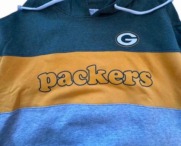 NWOT NFL Green Bay Packers Women’s Color Block Cropped Hoodie Med - Image 3