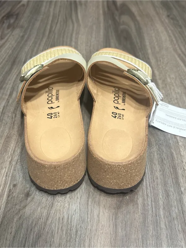 Birkenstock Women’s Two-Band Slide Sandals in Cream and Natural Woven - Image 3