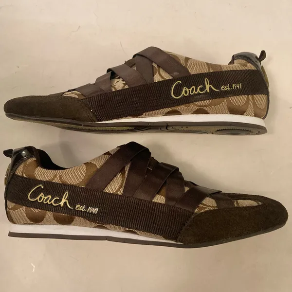 Coach Harmonie Signature Monogram Logo Sneakers Shoes Y2K Brown Tan Straps 6.5 - Image 3
