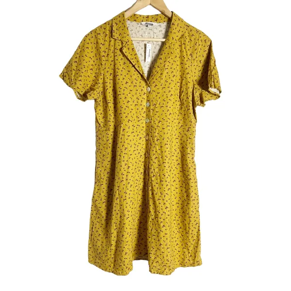 Madewell Kacie Mini Shirtdress Bitsy Bouquet Yellow Floral Size 10 - Image 4