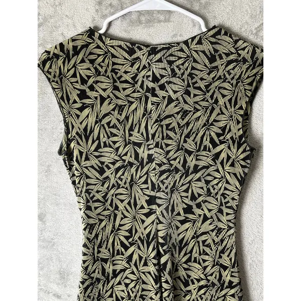 Vintage Botanical Leaf Print Tie Waist Dress Cap Sleeve Cottagecore Summer 8P - Image 4