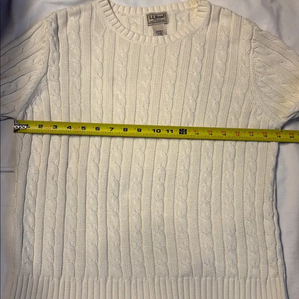 L.L. Bean Collegiate Preppy Women's Cream Cable Crewneck Sweater SZ M 100%Cotton - Image 6