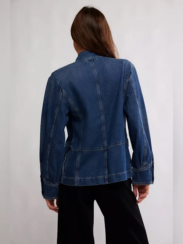 Free People Imogene Denim Officer Jacket in Ensign Wash L - Image 7