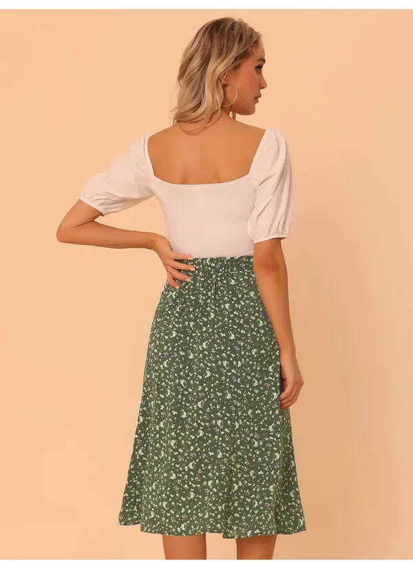 Allegra K Floral Midi Skirt - Image 2