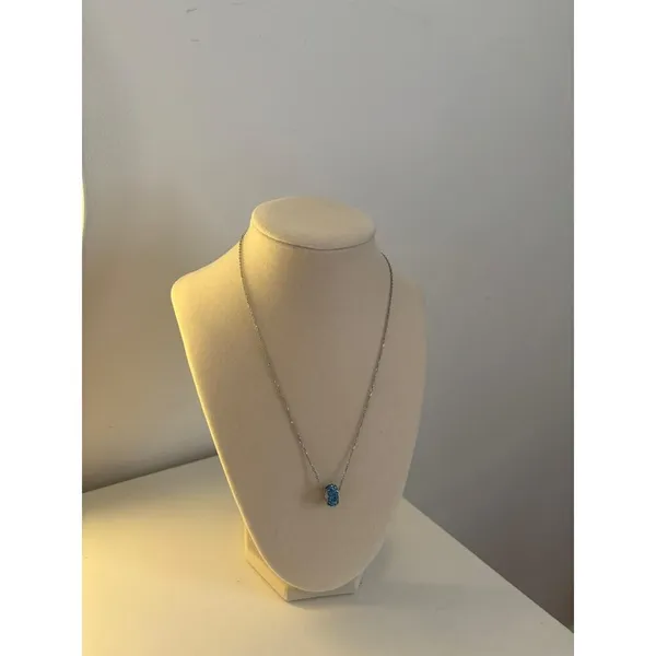 Blue Crystal Charm Necklace Silver Chain Dainty Minimal Pendant Gift - Image 3