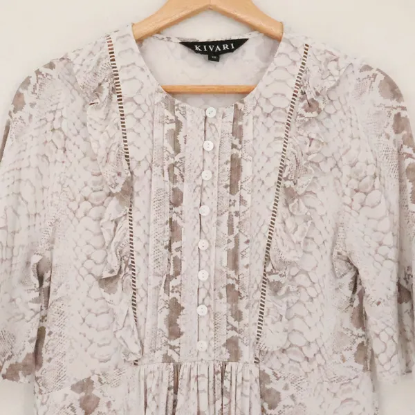 Kivari Snakeskin Print Mini Dress Womens Size XS Animal Print Ruffle Flirty - Image 3