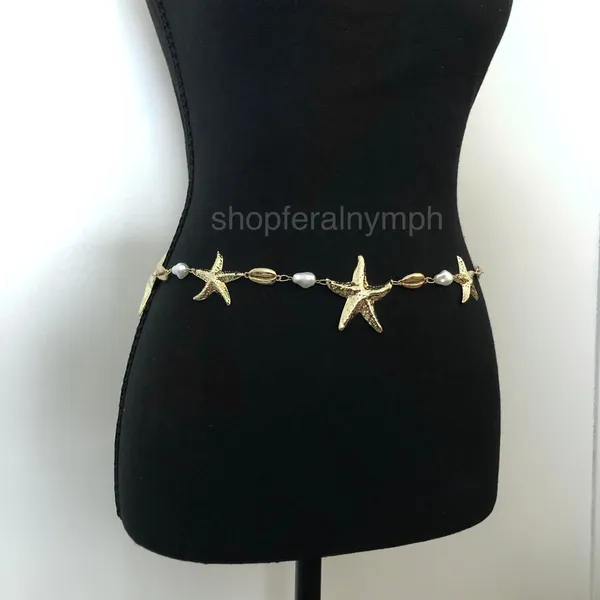 Y2K Mermaidcore Gold Starfish Shell Chain Belt, Fits 24–38 Inches, X7GA1157 - Image 4