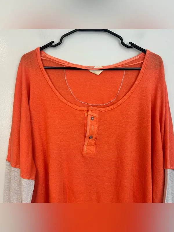 NWT We The Free People Star Henly Orange & Grey Distressed Oversized Top Small - Image 3