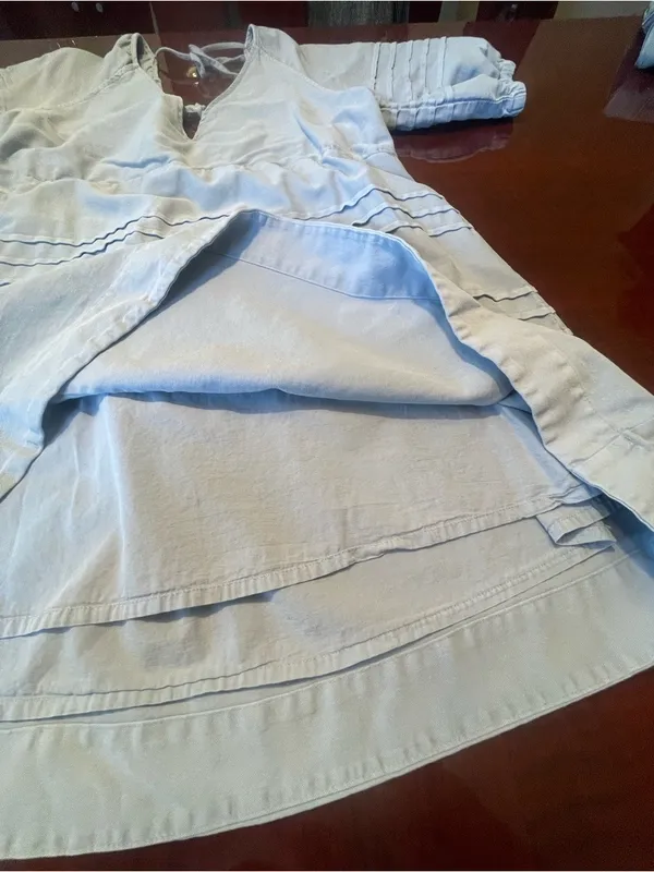 7 For All Mankind Light Blue Cotton V-Neck Puff Sleeve Relaxed Mini Dress XL - Image 8