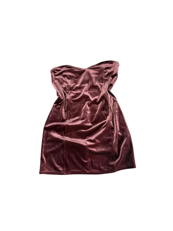 Light Before Dark Velvet Mini Dress L Strapless Sweetheart Y2K Burgundy NWT - Image 4