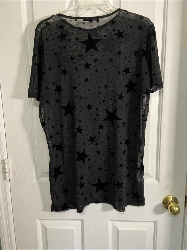 Nasty Gal Black Sheer Star-Print Short Sleeve Tee - Image 3