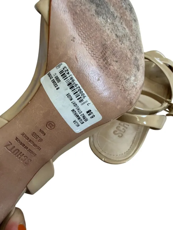 SCHUTZ Hilda Tan Patent Leather Sandals Heels Size 6.5 - Image 6