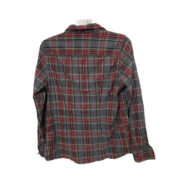 L.L. Bean Gray Stewart Plaid Flannel Slightly Fitted Shirt Womens Size Medium - Image 4