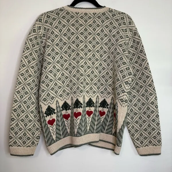 Woolrich Tree Heart Print Sweater S‎ Ramie Cotton Button Cardigan Outdoorsy - Image 6