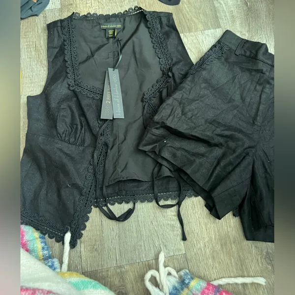 NWT house of Harlow‎ Black Lace Trim Vest and Shorts Set size xs - Image 2