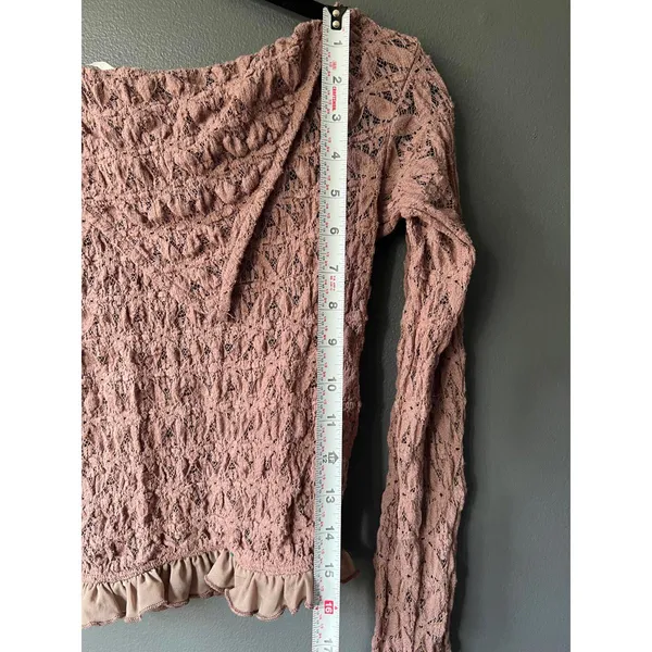 Free People Boho Rose Lace Long Sleeve Crop Top with Ruffle Trim - Image 8