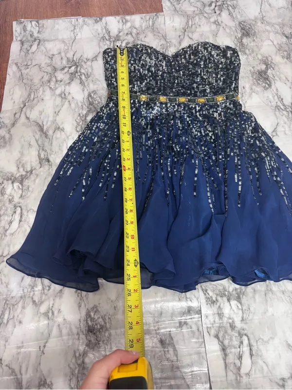 Sherri Hill 8413 navy blue Mini prom strapless Dress beaded sequins 100% silk 6 - Image 6