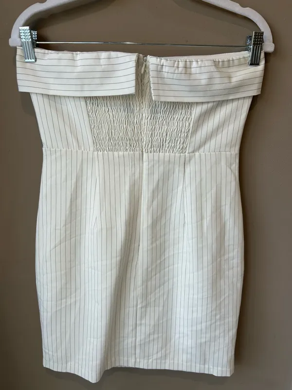 Strapless Pinstripe Dress White - Image 4