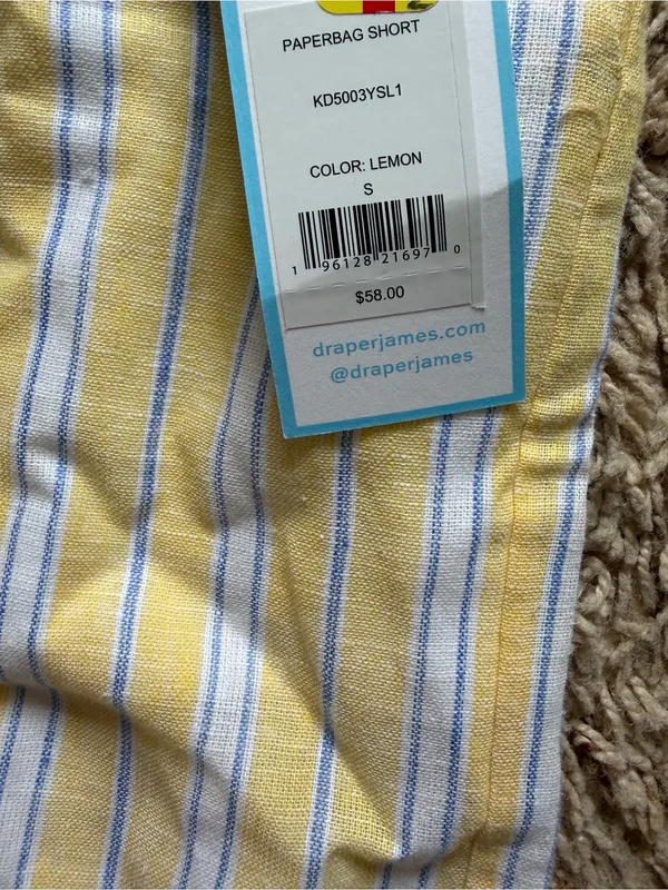 Draper James Yellow and White Striped Paperbag Waist Shorts with Tie - Image 4