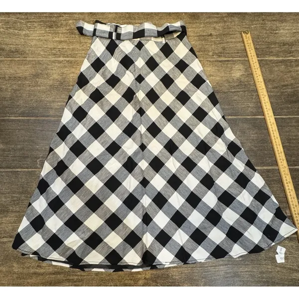 New Kate Spade New York Linen Blend Gingham Belted Skirt‎ Size 0 Black/White - Image 4