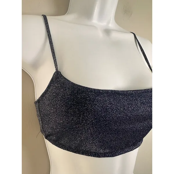 Triangl Midnight Blue Silver Sparkle Lurex‎ Bikini Top Small+ Square Neck Clasp - Image 2